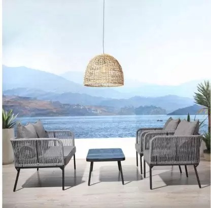 LOCCUS Outdoor Patio Furniture Set, Rope Conversation Sofa Set (Grey)