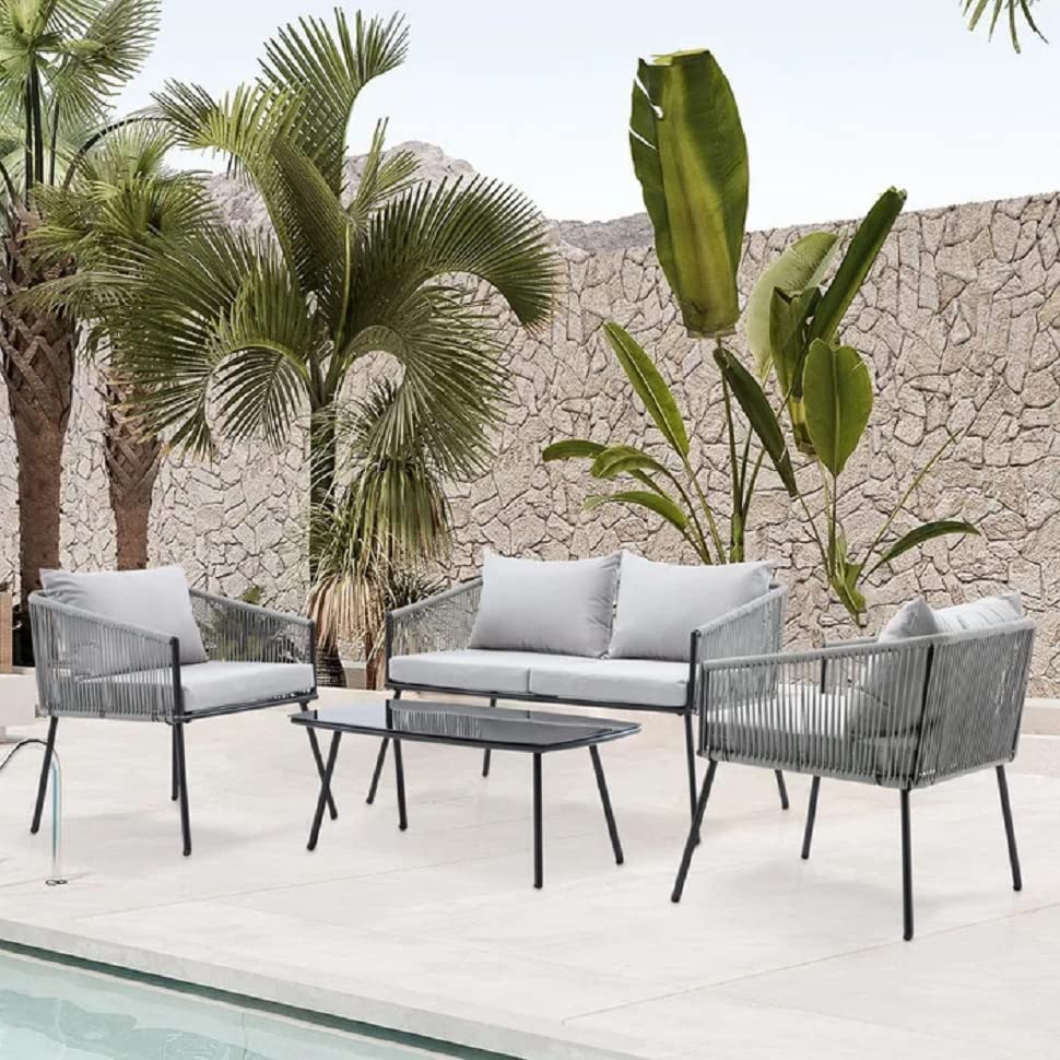 LOCCUS 4-Seater Sofa Set: Outdoor/Indoor (Grey&Off-white)