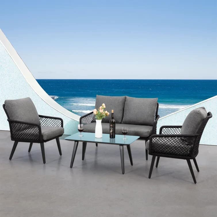 LOCCUS 4-Seater Outdoor/Indoor Sofa Set with Center Table (Black/Grey)