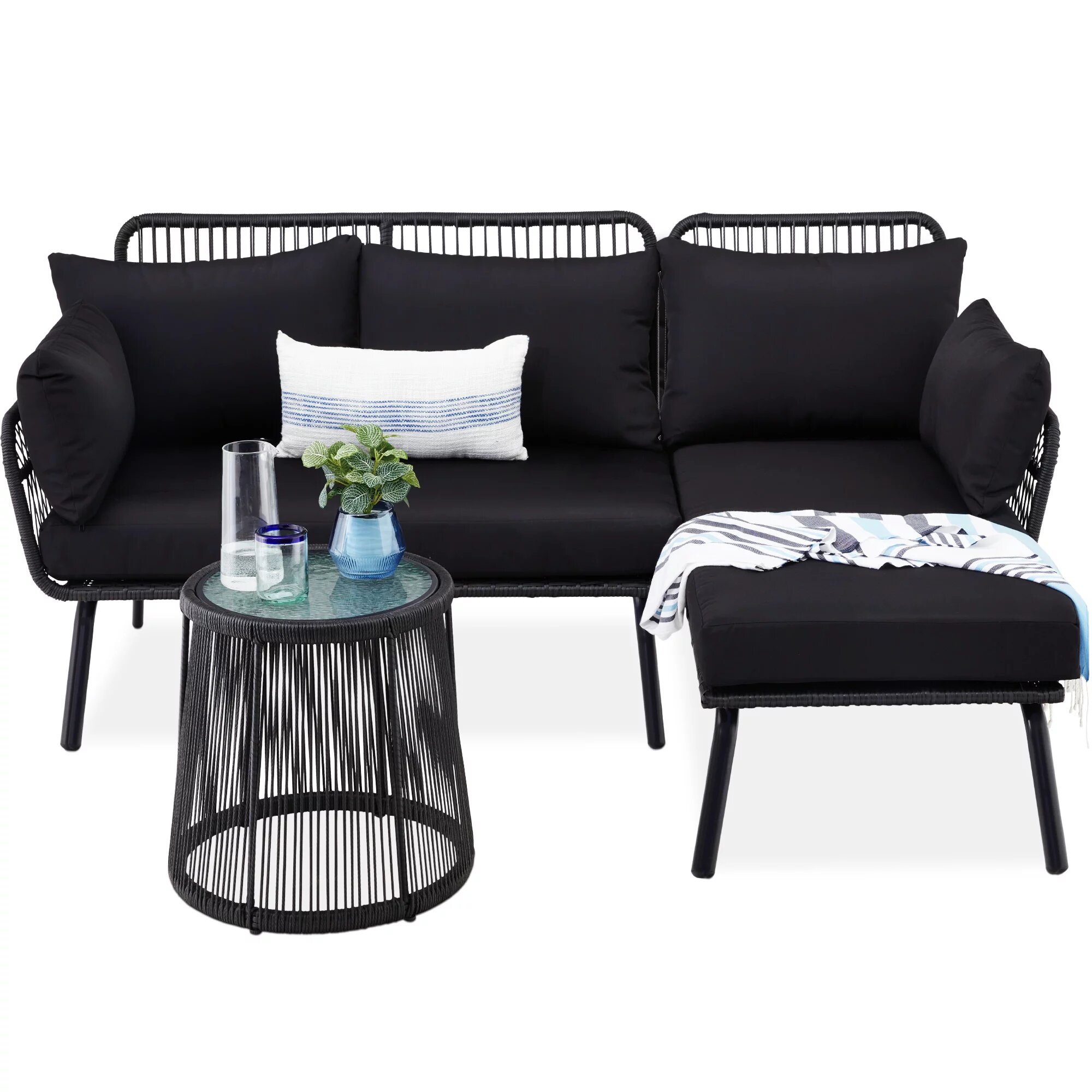 LOCCUS Outdoor Living with Our Comfortable L-Shaped Conversation Sofa Set Rope.