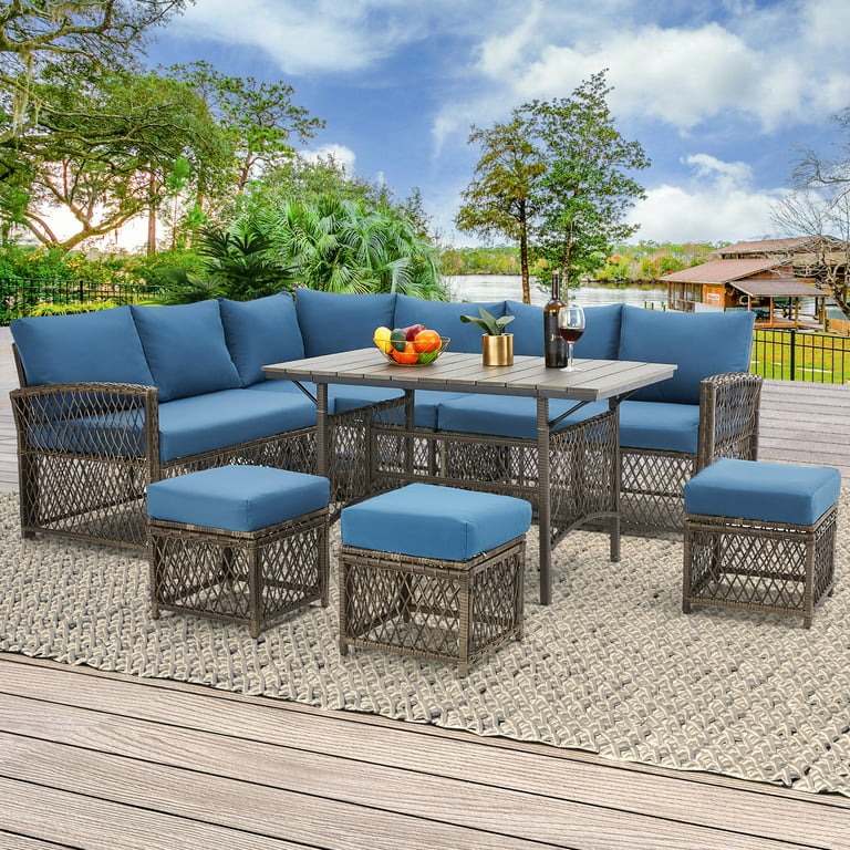LOCCUS Outdoor Furniture Set, 7-Piece Rattan Wicker Sectional Sofa Set.