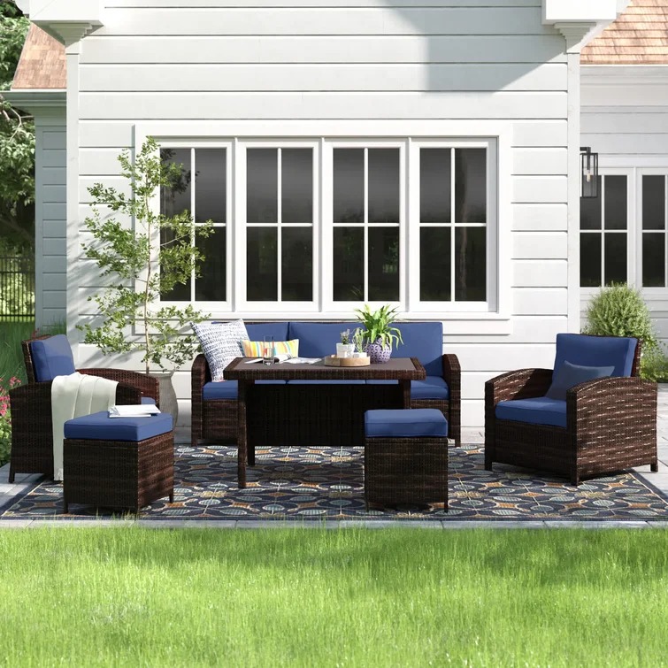 LOCCUS 6-Piece Outdoor Patio Furniture Set – Dark Brown & Blue