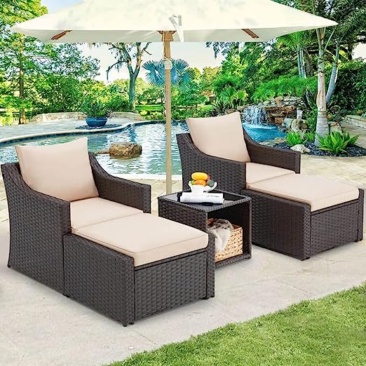 LOCCUS 5-Piece Patio Furniture Set with Cushions & Table (Dark Brown/Cream)