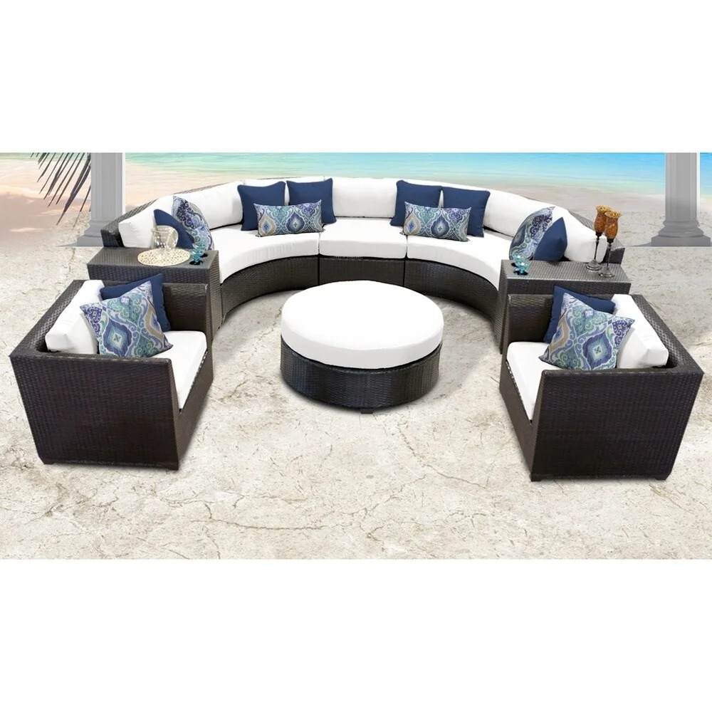 LOCCUS 7 Seater Outdoor Sectional Wicker Sofa Conversation Set(Dark Brown & Whit