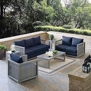 LOCCUS 6 Pieces Outdoor Patio Furniture Sets All Weather Sectional {Blue}