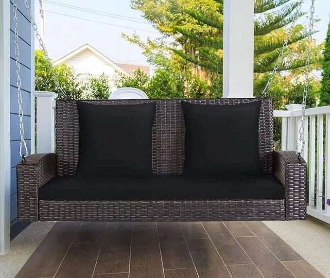 Dark brown double seater hanging swing for balcony and garden without stand