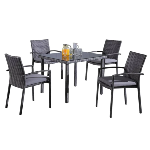 Modern 4-seater dining set with wooden center table and cushioned chairs – perfect for compact dining spaces"