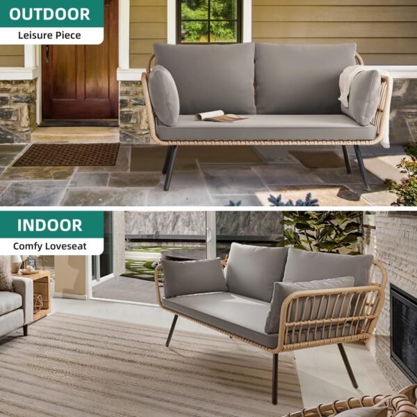 Double seater rope sofa set in grey with modern outdoor design