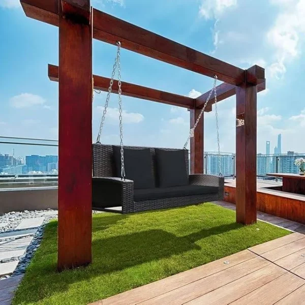 Dark brown double seater hanging swing for balcony and garden without stand