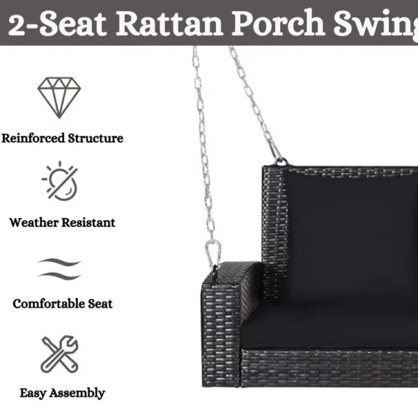 Dark brown double seater hanging swing for balcony and garden without stand