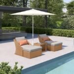 5-piece outdoor wicker patio sofa set with matching ottomans, perfect for conversation areas.