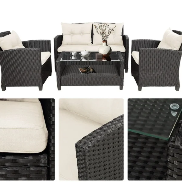 4 Seater Outdoor Sofa Set in durable rattan wicker with cushions for patio or garden seating"