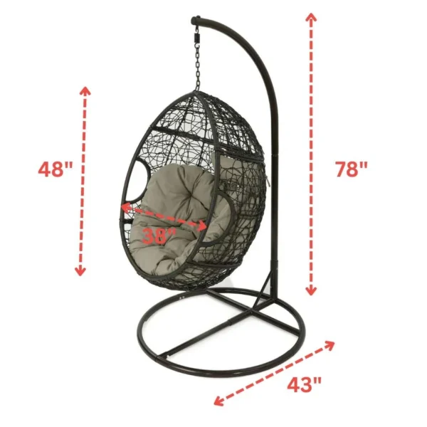 All Weather Wicker Single Seater Swing Chair in dark brown and grey, with sturdy frame and cushioned seat, perfect for outdoor relaxation.