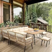 Outdoor 6-Seater Rope Patio Furniture Set with Cushions and Table for Garden, Balcony, and Poolside