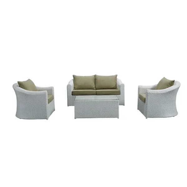 Rattan wicker outdoor sofa set with matching table, perfect for garden or patio seating