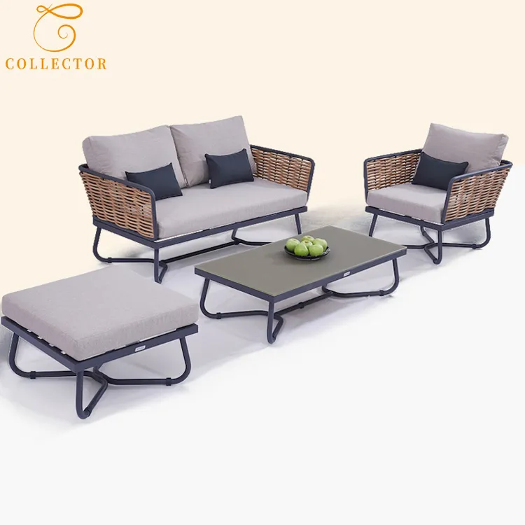 Hand-woven waterproof outdoor sectional sofa set in modern design, ideal for garden or patio.