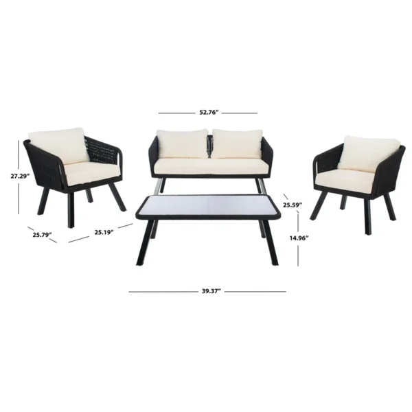 Black and white outdoor rope sofa set with matching center table, perfect for garden or patio