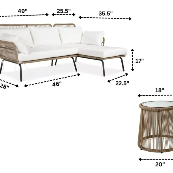Style meets comfort with our L-shaped rope sofa set – the perfect outdoor lounging solution!