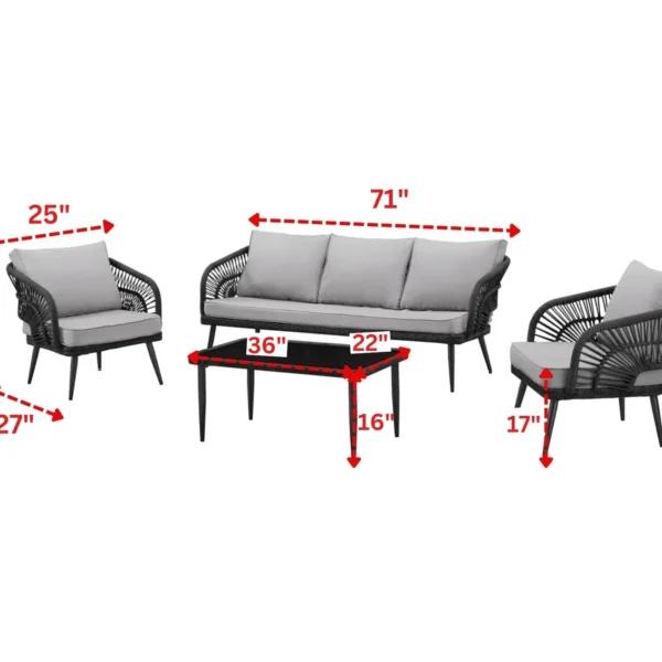 Black and light grey rope conversation loveseat set with modern design, perfect for indoor or outdoor use