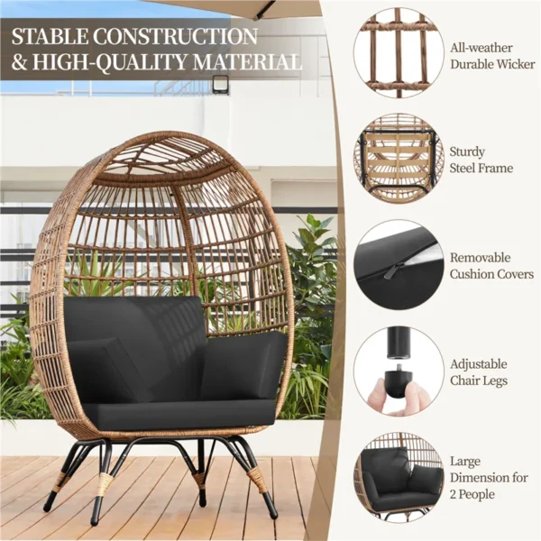 Single seater swing basket in beige and black, ideal for balcony or garden seating.