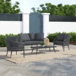 “5 seater black rope sofa furniture set with modern outdoor design”