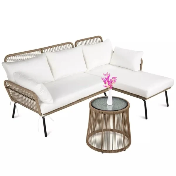 Style meets comfort with our L-shaped rope sofa set – the perfect outdoor lounging solution!