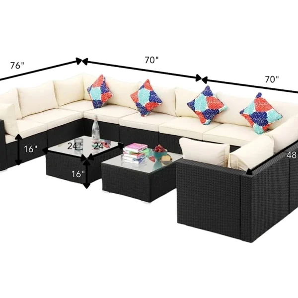 "9 seater outdoor rattan wicker sofa set with 2 matching center tables for patio or garden"