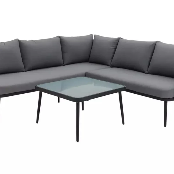Modern L-shaped outdoor sofa set with plush cushions and sleek design, perfect for patio or garden seating