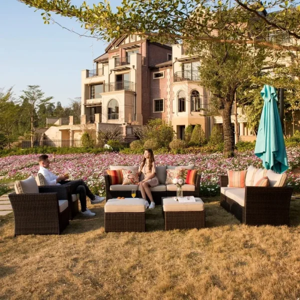 6 piece outdoor conversational sofa set with cushions, perfect for patio, garden, or backyard seatingatten outdoor sofa set