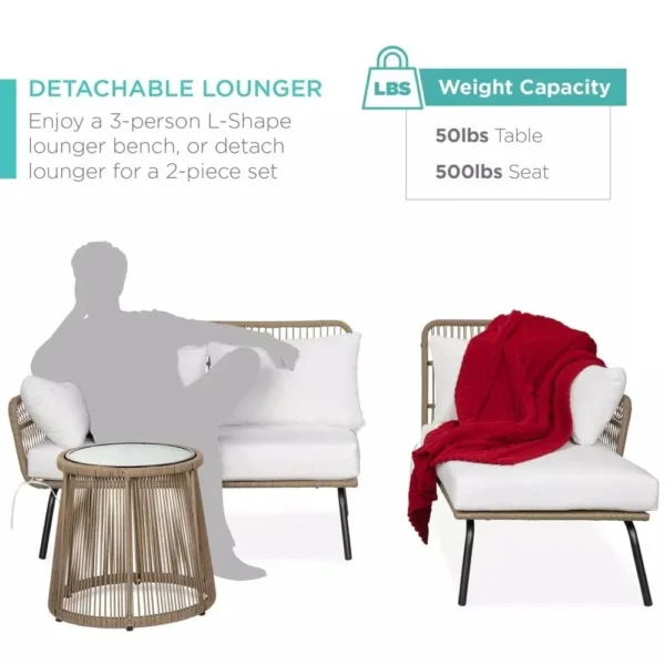 Style meets comfort with our L-shaped rope sofa set – the perfect outdoor lounging solution!