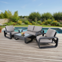 LOCCUS 4 Pieces Outdoor Wicker Furniture Sofa Set with Soft Washable Cushion (Black & Grey)