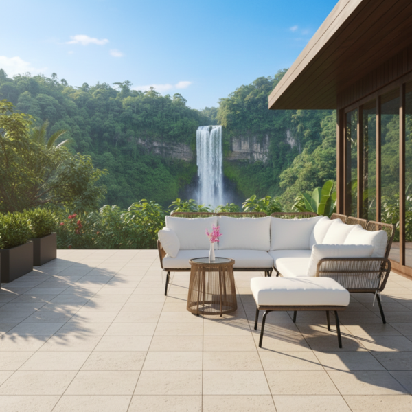 LOCCUS L-Shaped Outdoor Conversation Sofa Set with Cushions & Side Table (Beige/White)