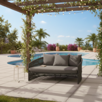 LOCCUS Outdoor Patio Rope Daybed/Swimming Pool Side/Sun Lounger/Garden/Terrace/Balcony/Rattan/Rope Furniture Daybed Set.{Black}