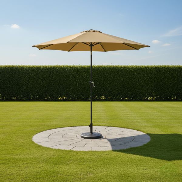 9ft Beige Color Outdoor Patio Umbrella UV-Resistant with Centre Pole Stand Ideal for Garden, Beach & Cafe - Image 2