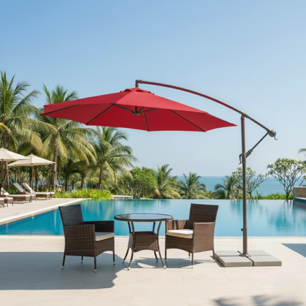 9 Ft Outdoor Offset Cantilever Patio Umbrella with Marble Base & Crank Handle for Backyard (Maroon)