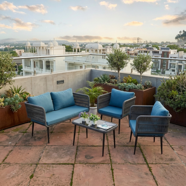 4-Piece Outdoor Indoor Rope Patio Furniture Set. Grey & Blue - Image 2