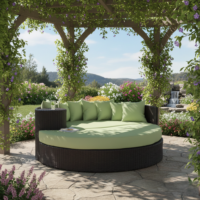 LOCCUS High-Density Polyethylene (HDPE) Wicker Outdoor Patio Daybed. {Black And Siya Green}