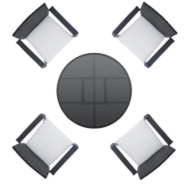 4-person round outdoor dining set with black frame and off-white chairs, perfect for patio or garden