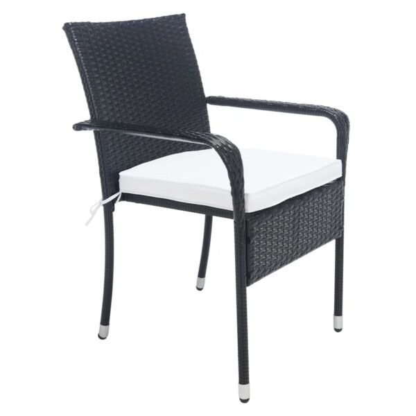 4-person round outdoor dining set with black frame and off-white chairs, perfect for patio or garden