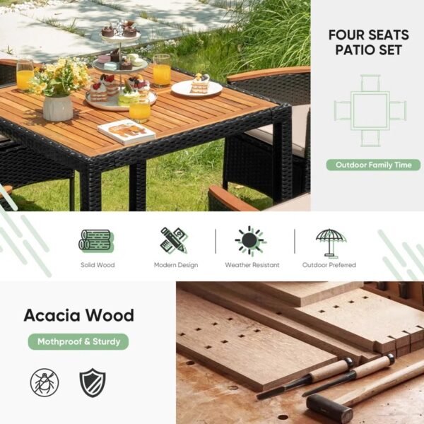 4-person square outdoor dining set with comfortable cushions on a patio