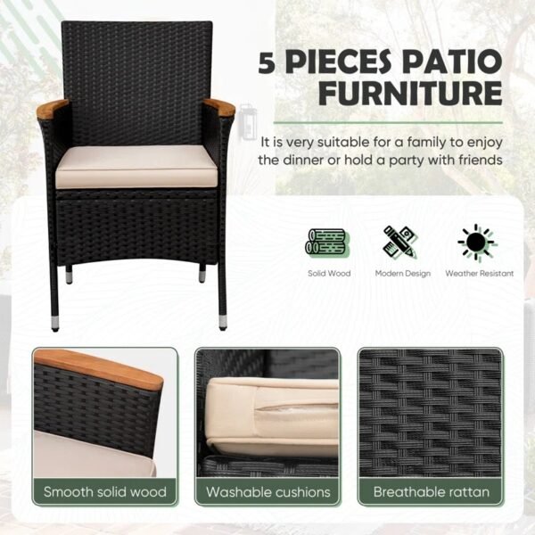 4-person square outdoor dining set with comfortable cushions on a patio