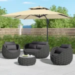 Rope 4-piece patio conversation sofa set with cushions, perfect for outdoor relaxation.