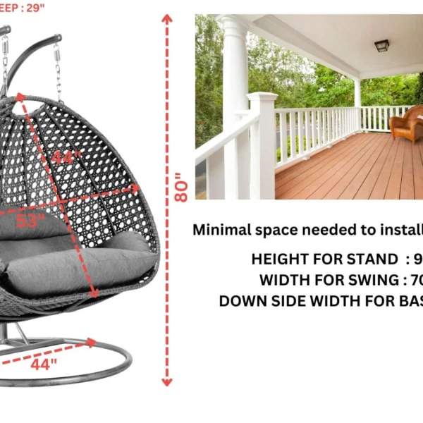 Stylish outdoor egg chair swing with cushion for garden, balcony, or patio relaxation.