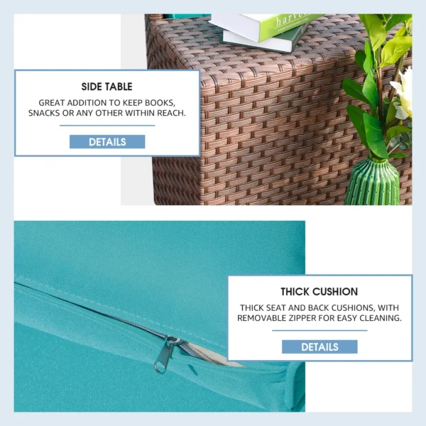Full Moon Rattan Wicker Sofa Set in brown frame with blue cushions, outdoor patio furniture
