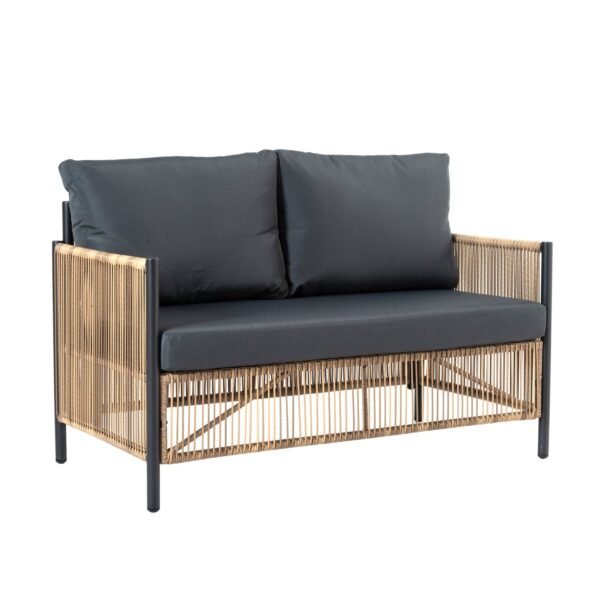 “Elegant 2 seater rattan wicker sofa set with cushions, durable outdoor furniture for patio, garden, and balcony seating”