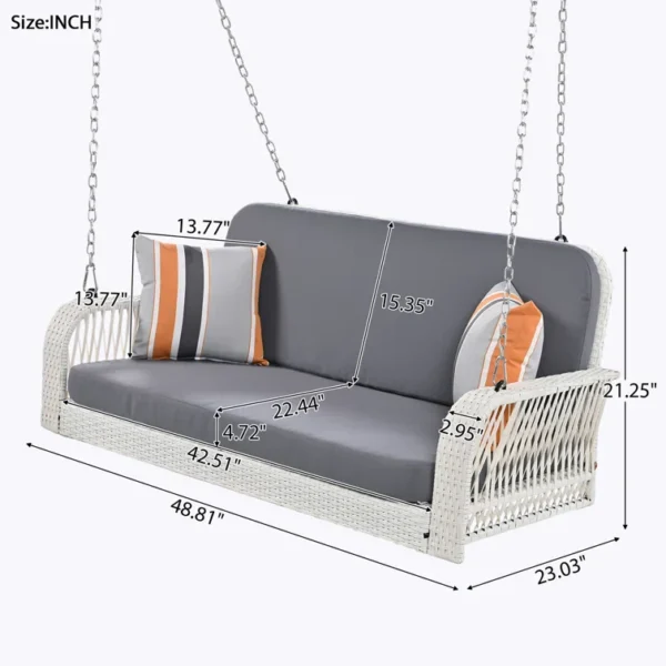 Elegant outdoor double seater swing with sturdy frame and comfortable cushions for garden or patio.