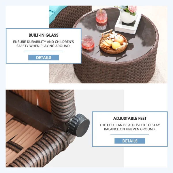 Full Moon Rattan Wicker Sofa Set in brown frame with blue cushions, outdoor patio furniture
