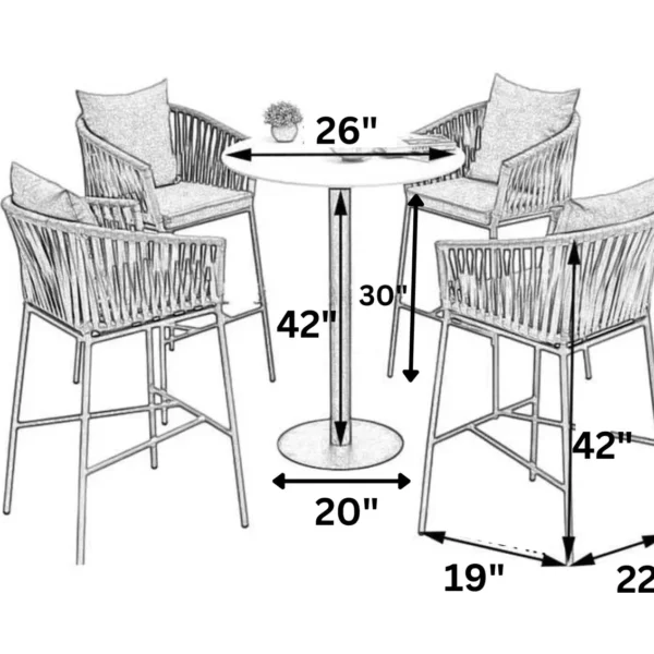 Upgrade your outdoor living space with this stylish 5-piece rattan wicker patio bar set. Includes a bar table and four stools, perfect for entertaining, dining, and relaxing in any outdoor setting. Weather-resistant and easy to clean.”
