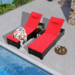 Modern outdoor poolside loungers with adjustable reclining seats, weather-resistant cushions, and stylish design for ultimate comfort.