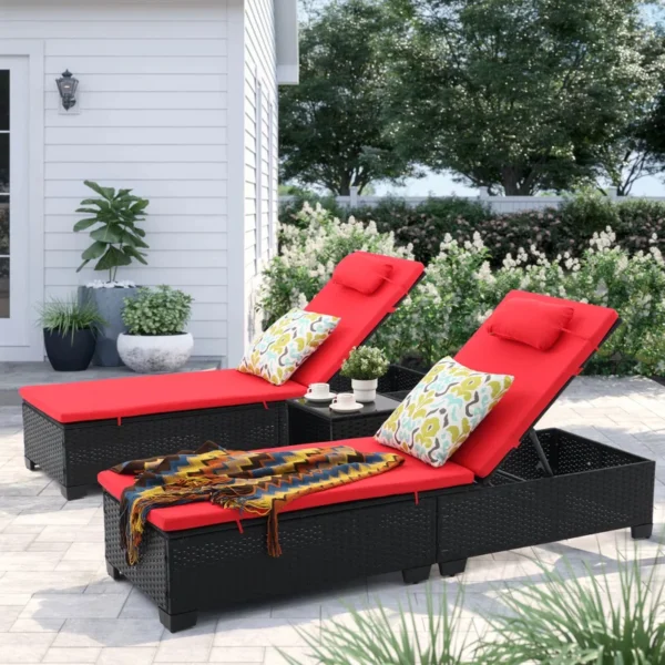 Modern outdoor poolside loungers with adjustable reclining seats, weather-resistant cushions, and stylish design for ultimate comfort.
